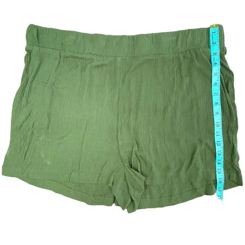 Abound Women's Olive Green Elastic Waist Crepe Lightweight Shorts Size 2X NWT